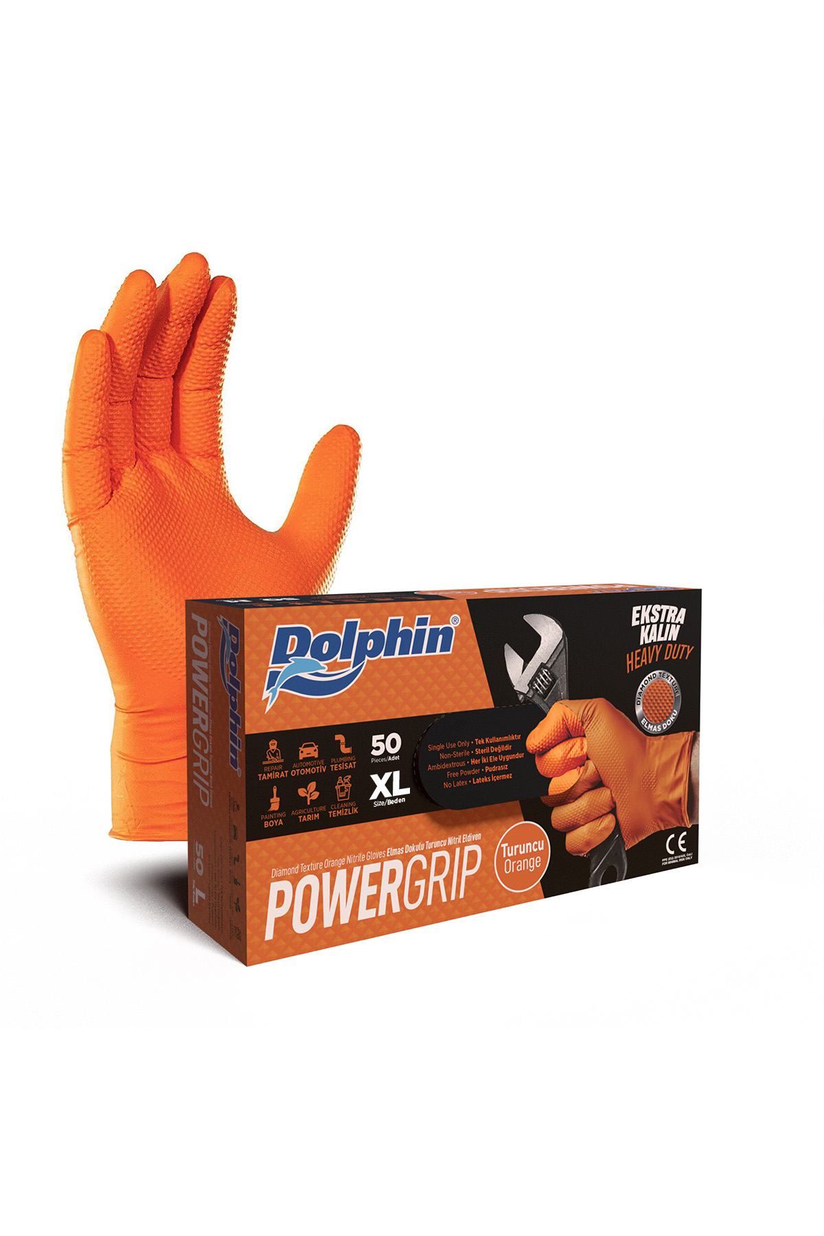 DOLPHIN POWERGRIP ELMAS DOKULU EKSTRA KALIN TURUNCU 50'Lİ PAKET
