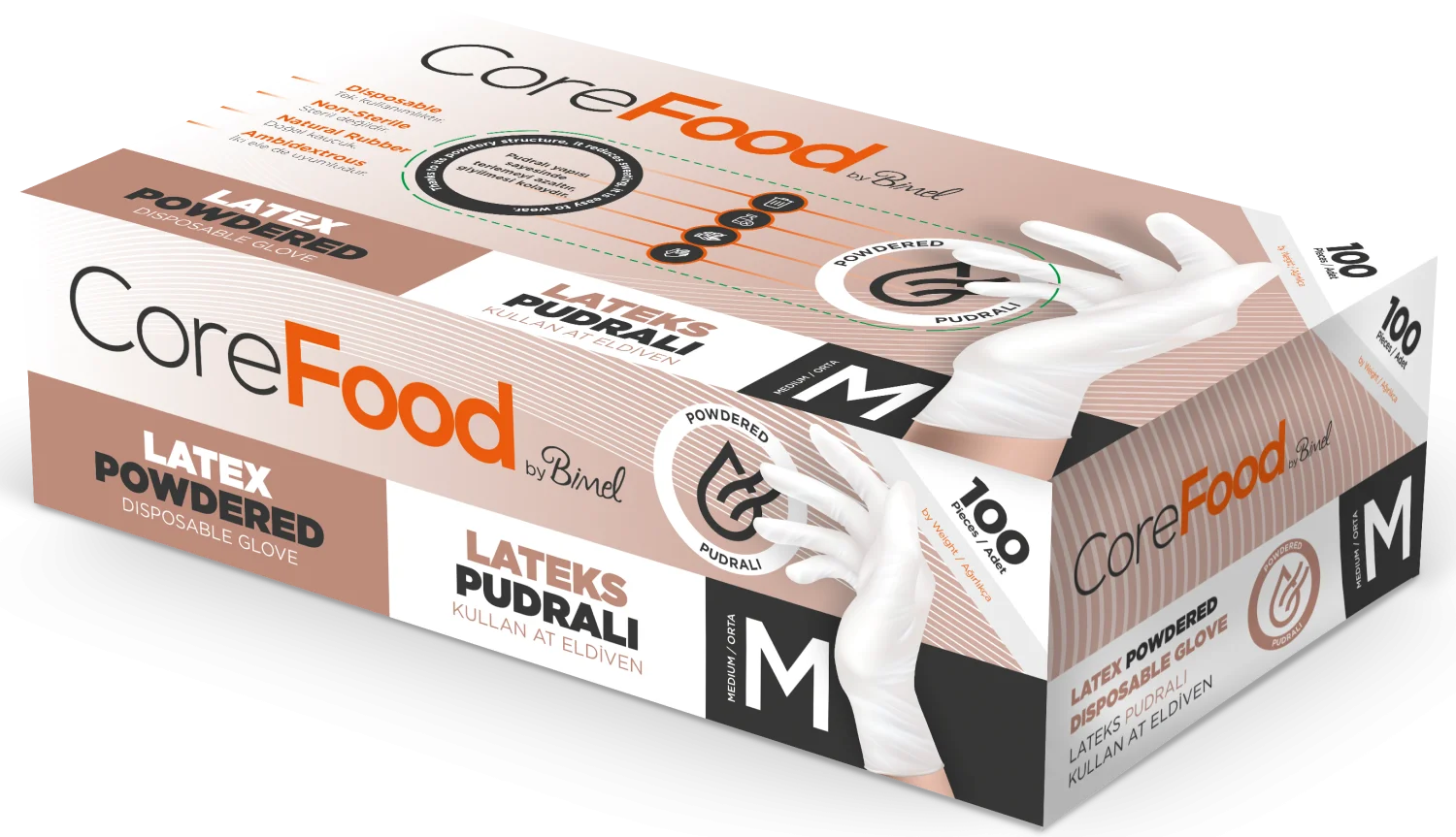 BİMEL COREFOOD PUDRALI LATEKS BEYAZ 100'LÜ PAKET