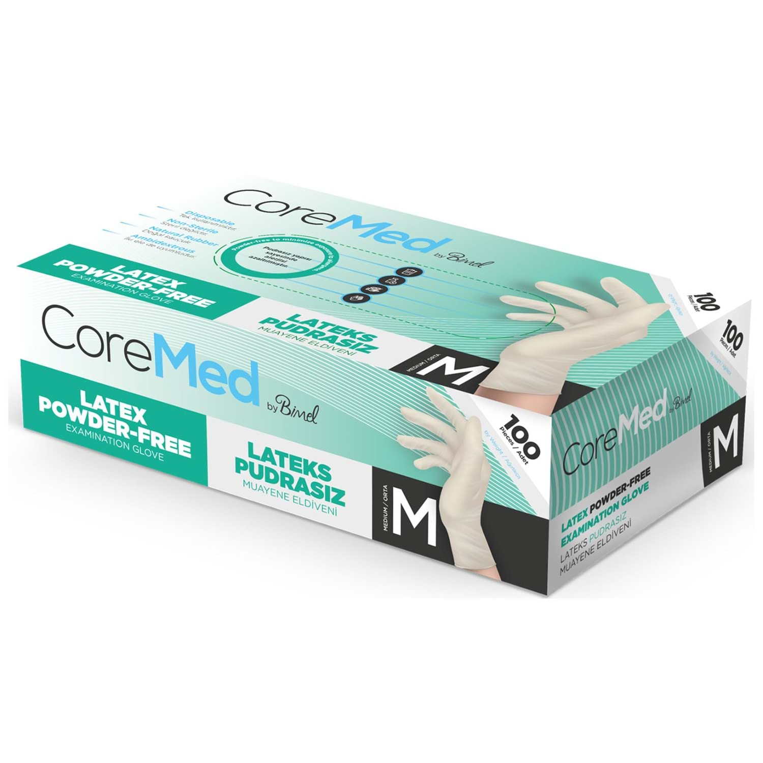 BİMEL  COREMED PUDRASIZ LATEKS BEYAZ 100'LÜ PAKET